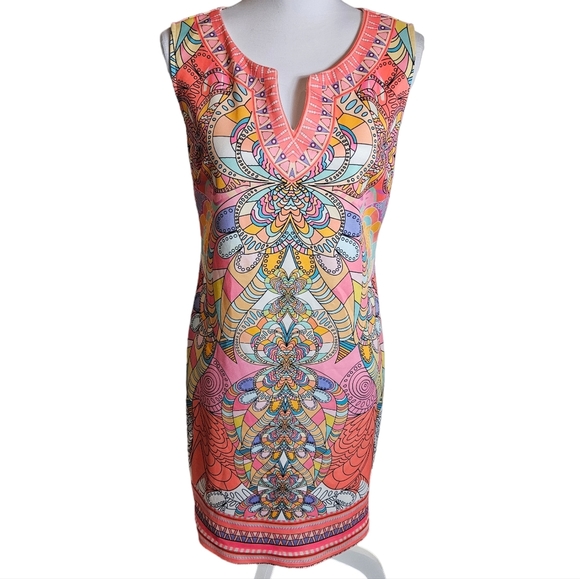 Mandala Paisley Print Sheath Dress Size Small ? Sleeveless Multicolor Boho Work - Picture 1 of 16